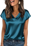 Satin Solid Color V-neck Short Sleeved Shirt