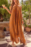 Solid Color Neck Hanging Sleeveless Pleated Dress