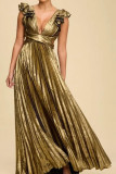 Ruffled Short Sleeved Backless Waist Cinching Dress