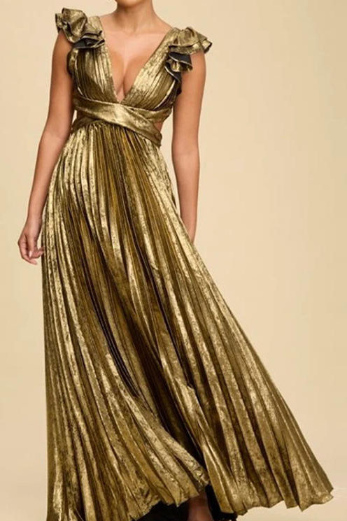 Ruffled Short Sleeved Backless Waist Cinching Dress
