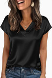 Satin V-neck Short Sleeved Shirt