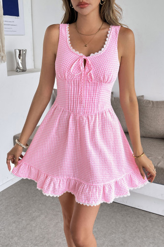 Lace Sleeveless Waist Cinched Bow Dress