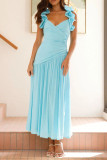 V-neck Pleated Backless Sleeveless Dress