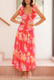 V-neck Pleated Backless Sleeveless Dress