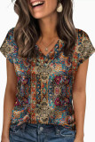 Satin V-neck Short Sleeved Shirt