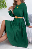 Solid Color Long Sleeved Pleated Dress
