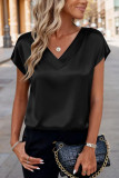 Satin Solid Color V-neck Short Sleeved Shirt