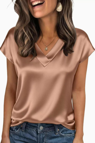 Satin V-neck Short Sleeved Shirt