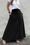 High Waisted Solid Color Button Pocket Skirt