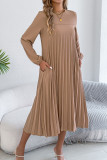 Solid Color Long Sleeved Pleated Dress