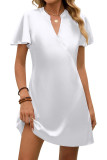 V-neck Solid Color Satin Ruffle Short Sleeve Dress