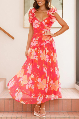 V-neck Pleated Backless Sleeveless Dress