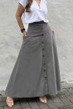 High Waisted Solid Color Button Pocket Skirt