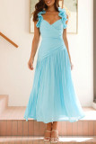 V-neck Pleated Backless Sleeveless Dress