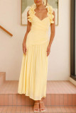 V-neck Pleated Backless Sleeveless Dress