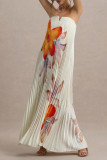 Printed Strapless Loose Pleated Dress