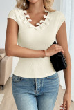 Solid Color Slim Fit V-neck Knitted T-shirt