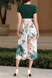 Flower Print Waist Cinching Short Sleeved Dress