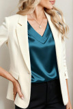 Satin Solid Color V-neck Short Sleeved Shirt