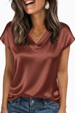Satin V-neck Short Sleeved Shirt