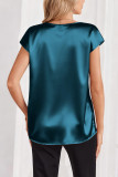 Satin Solid Color V-neck Short Sleeved Shirt