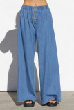Thin Elastic Waist Cowboy Wide Leg Pants