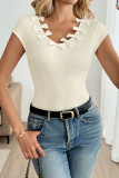 Solid Color Slim Fit V-neck Knitted T-shirt
