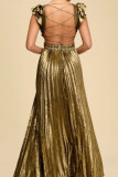 Ruffled Short Sleeved Backless Waist Cinching Dress