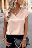 Satin V-neck Short Sleeved Shirt