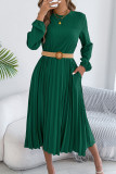 Solid Color Long Sleeved Pleated Dress
