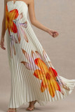 Printed Strapless Loose Pleated Dress