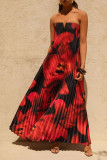 Printed Strapless Loose Pleated Dress