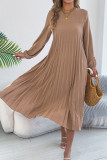 Solid Color Long Sleeved Pleated Dress