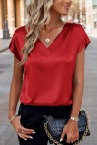 Satin V-neck Short Sleeved Shirt