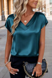 Satin V-neck Short Sleeved Shirt