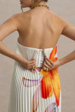 Printed Strapless Loose Pleated Dress