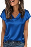 Satin V-neck Short Sleeved Shirt