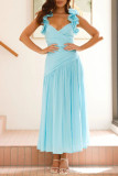 V-neck Pleated Backless Sleeveless Dress