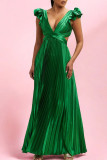 Ruffled Short Sleeved Backless Waist Cinching Dress