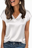 Satin V-neck Short Sleeved Shirt