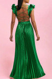 Ruffled Short Sleeved Backless Waist Cinching Dress