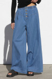 Thin Elastic Waist Cowboy Wide Leg Pants