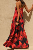 Printed Strapless Loose Pleated Dress