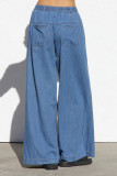 Thin Elastic Waist Cowboy Wide Leg Pants