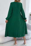 Solid Color Long Sleeved Pleated Dress