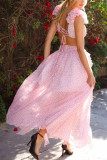 Deep V-Neck Ruffled Backless Floral Dress