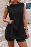 Round Neck Sleeveless Vest and Shorts Two-piece Set