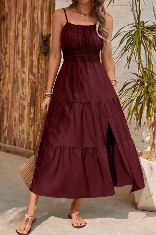 Solid Color Sleeveless Camisole Waist Cinching Dress