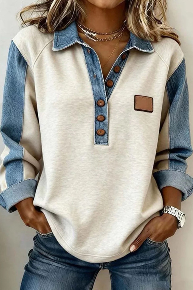 Cowboy Collar Knitted Lapel Long Sleeved Shirt
