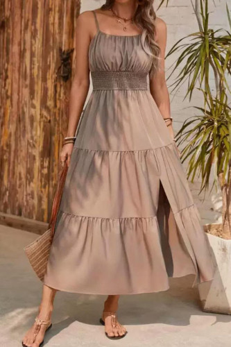 Solid Color Sleeveless Camisole Waist Cinching Dress